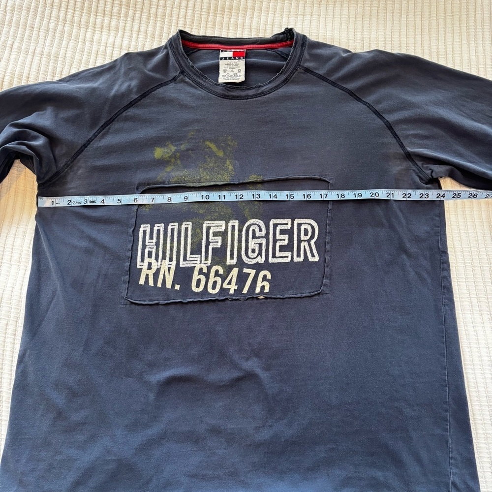 Tommy Hilfiger Tommy Jeans Vintage Mens Long Sleeve Navy Blue 90's Distressed XL - Picture 8 of 9